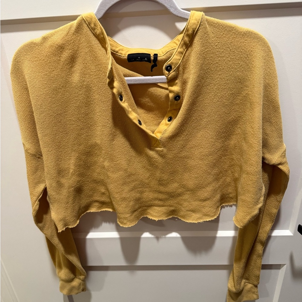 Out From Under Urban Outfitters Mustard Yellow Cropped Thermal Henley Top S